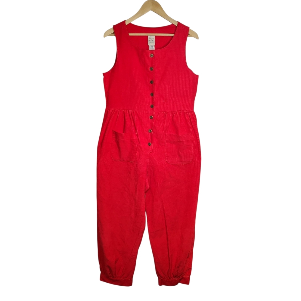 Vintage 80s‎ Manor House Red Corduroy Sleeveless Jumpsuit Cottagecore Kidcore S